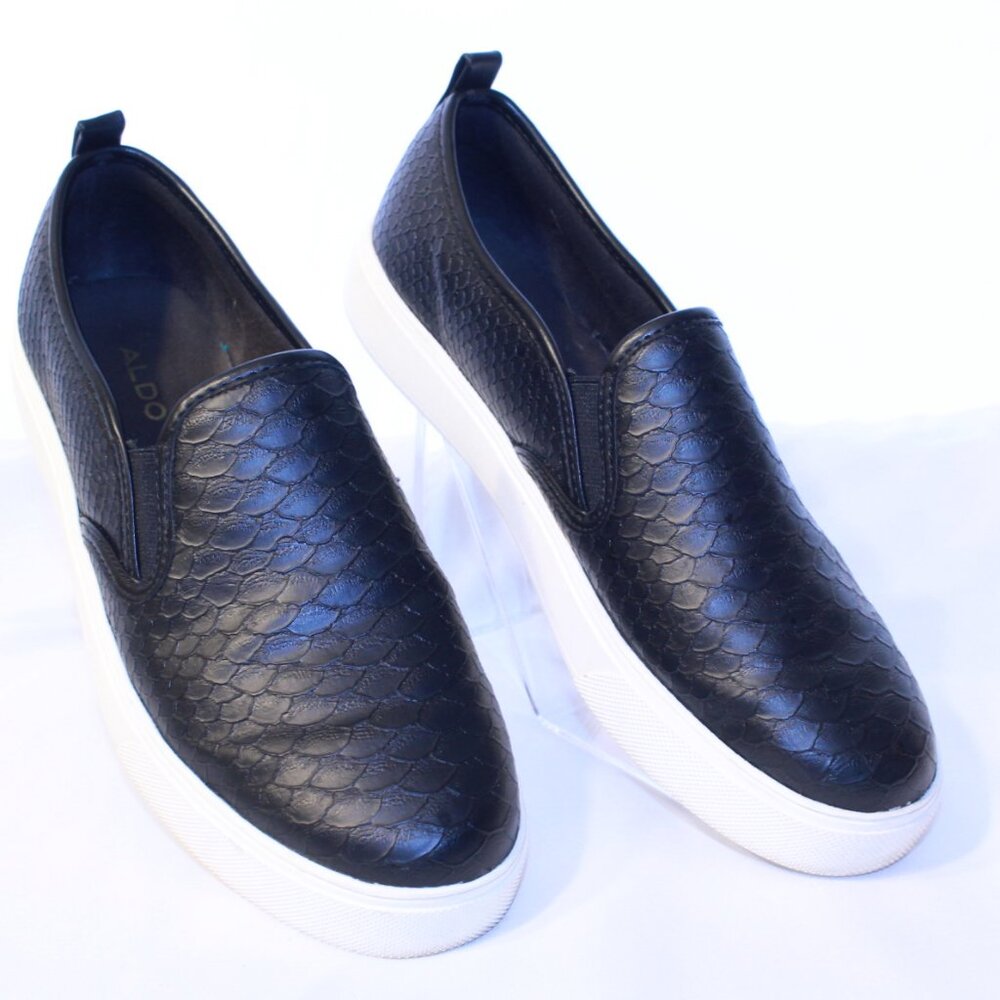 Aldo Size 8.5 Black  Embossed Python Jille Slip On Platform Sneaker
